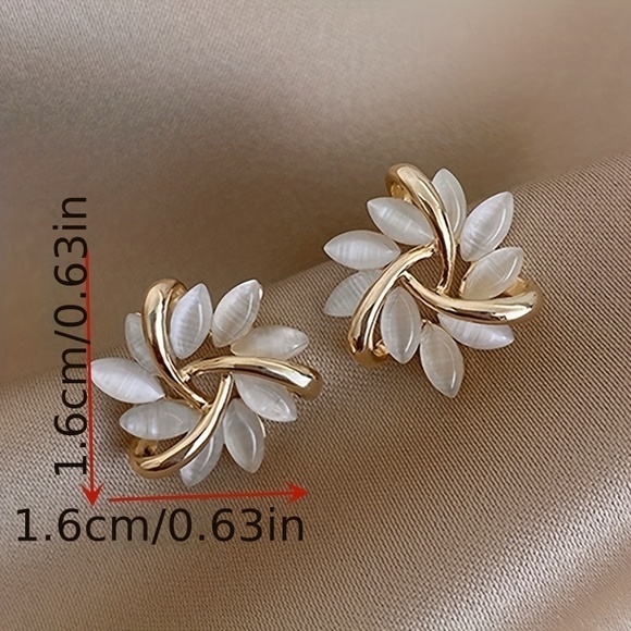 New! Opal Petal Stud Earrings: Delicate Blooms for a Fairytale Touch - Picture 4 of 5